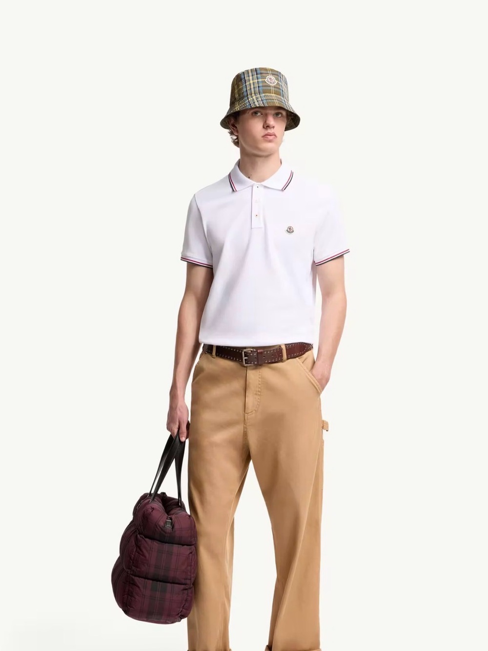 Moncler Tricolor-Trimmed Cotton Piquet Polo Shirt , Men’s Size Small